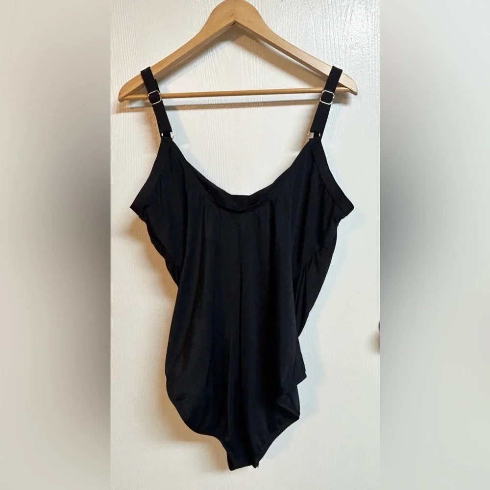 Jantzen Black Draped One Piece Swimsuit with Tummy Control Size 22W NWT - Picture 3 of 8